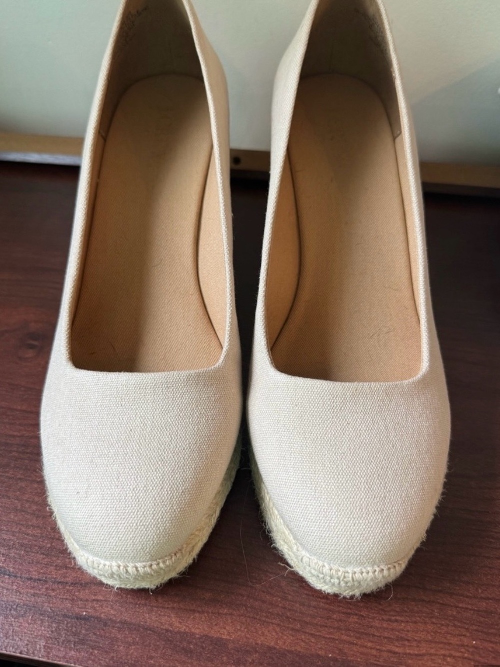 J. Crew Beige Canvas Espadrille Wedge Pumps